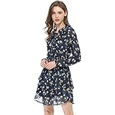 Allegra K Women's Ruffled Floral Smocked Waist Layered Tiered Chiffon Dress