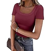 ANRABESS Women Short Sleeve Tops Scoop Neck Ribbed Knit Slim Fitted Basic Tee Shirt Casual Summer Clothes 2026 Spring Outfits