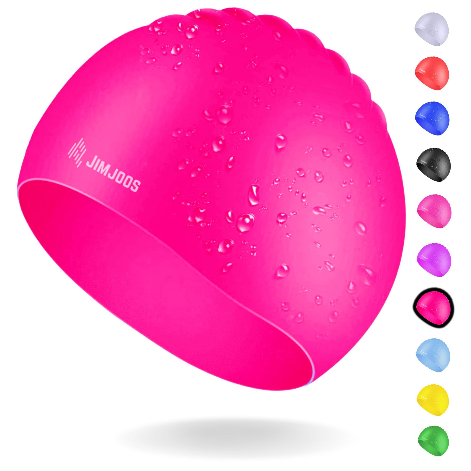 JIMJOOS Kids Swimming Cap 3–14 Years - Silicone Swim Cap for Boys & Girls - Anti-Slip, Stretchable, Waterproof Swimming Hat - Durable, Odour-Free Swim Hat with Protective Pouch (ROSE, 3-8 Years) — image 1