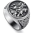 SOBHART St Christopher George Benedict Ring for Men Stainless Steel Religious Amulet Ring Size 8/9/10/11/12/13