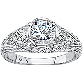 PalmBeach Sterling Silver Round Cubic Zirconia Vintage Style Engagement Ring Sizes 6-12
