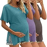 Riyiper 3 Pack Women's Maternity Tunic Shirts Cotton Summer Pregnancy Clothes Loose Oversized Split Side Blouse Tops