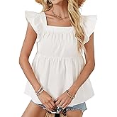 Vrtige Women's Casual Square Neck Ruffle Cap Sleeve Peplum Babydoll Blouse Tank Top