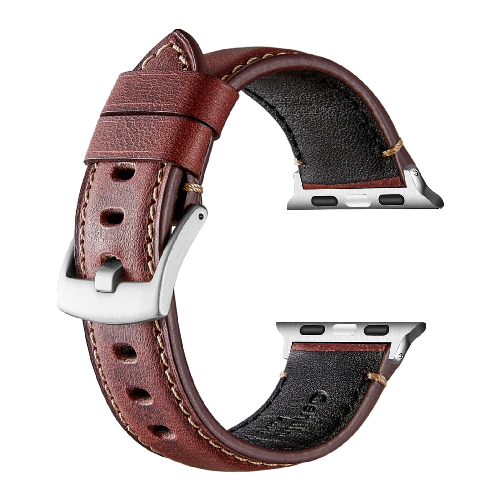 Avohome Genuine Leather Watch Strap Compatible with Apple Watch Band (42/44/45/49mm, Chestnut Brown-Sliver Buckle) โ image 1