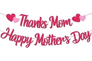 Levvcirki Thanks Mom Happy Mother's Day Banner Heart Flower Crown Love Themed Party Decorations for Women Happy Mother's Day Celebration Supplies (Rose Red)