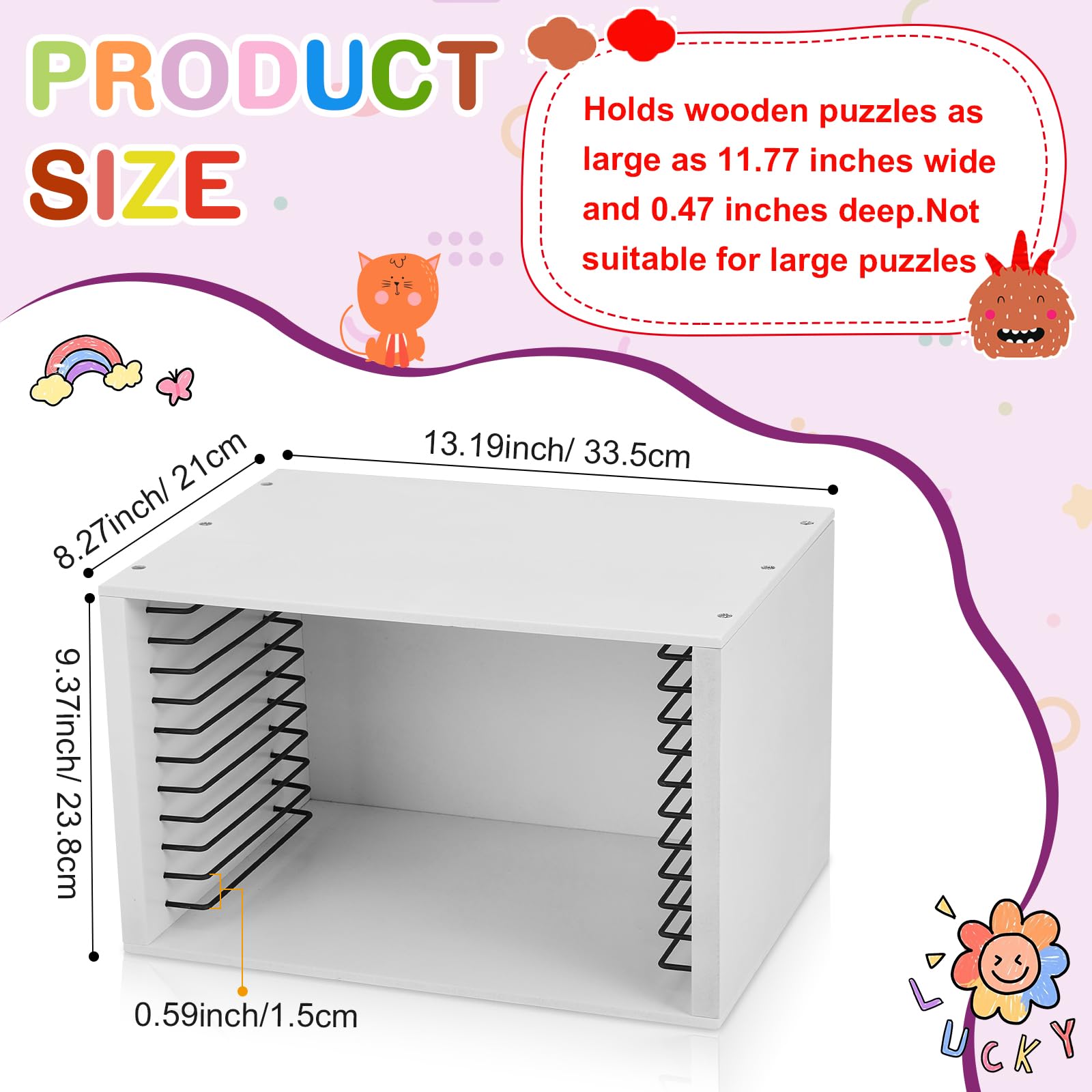 Sintuff Puzzle Holder Rack Wooden Jigsaw Organizer Layered Puzzle Storage Box Shelf Storage Case Holds 12 Puzzles for Craft Collection Lovers Accessories
