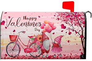 MIAOQUHE Happy Valentine's Day Love Mailbox Cover Magnetic Standard Size 18" X 21" Bicycle Red Heart Tree Mailbox Covers Ventine's Gnomes Decor Magnetic Mailbox Covers Post Letter Box Cover for Outdoor Decor