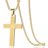 Rehoboth Men's Nail Lord's Prayer Cross Pendant Necklace for Men Women Stainless Steel Chain 24"