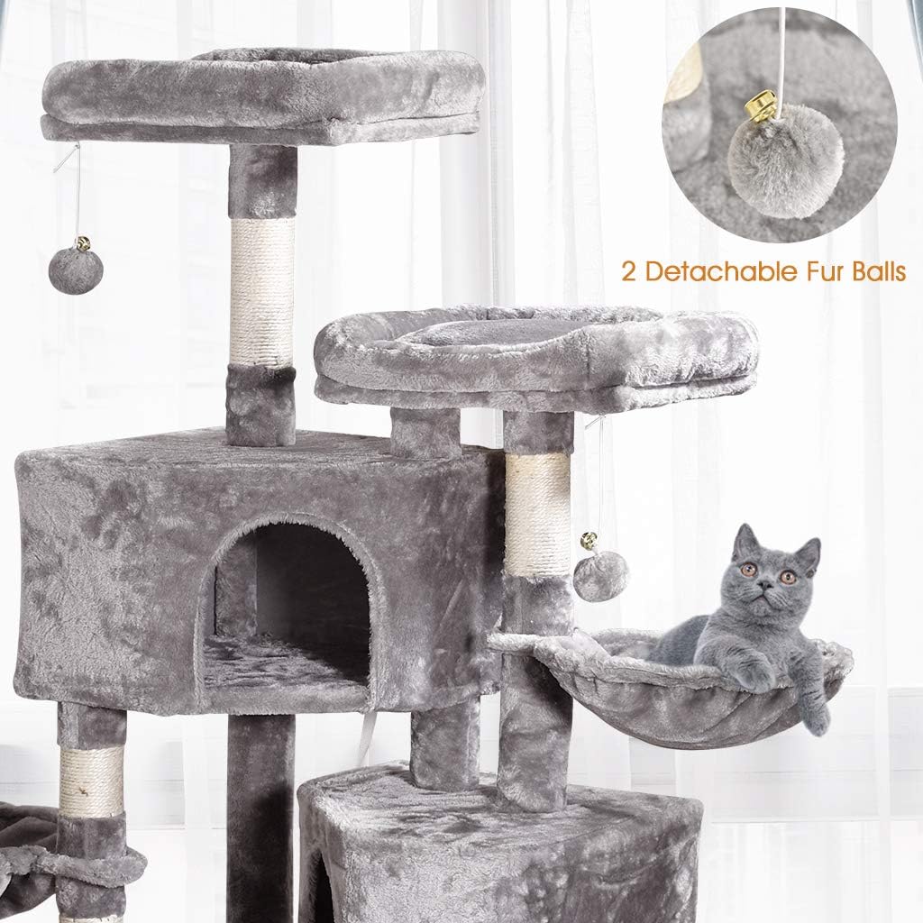 Multi-Level Cat Tree, MQ Cat Tower 57'' with Sisal-Covered Scratching Posts Cat Activity Center Play Furniture, Dual Plush Perch, Dual Cat House Condo & Basket, Removable Hammock for Kittens Large Cat : Pet Supplies