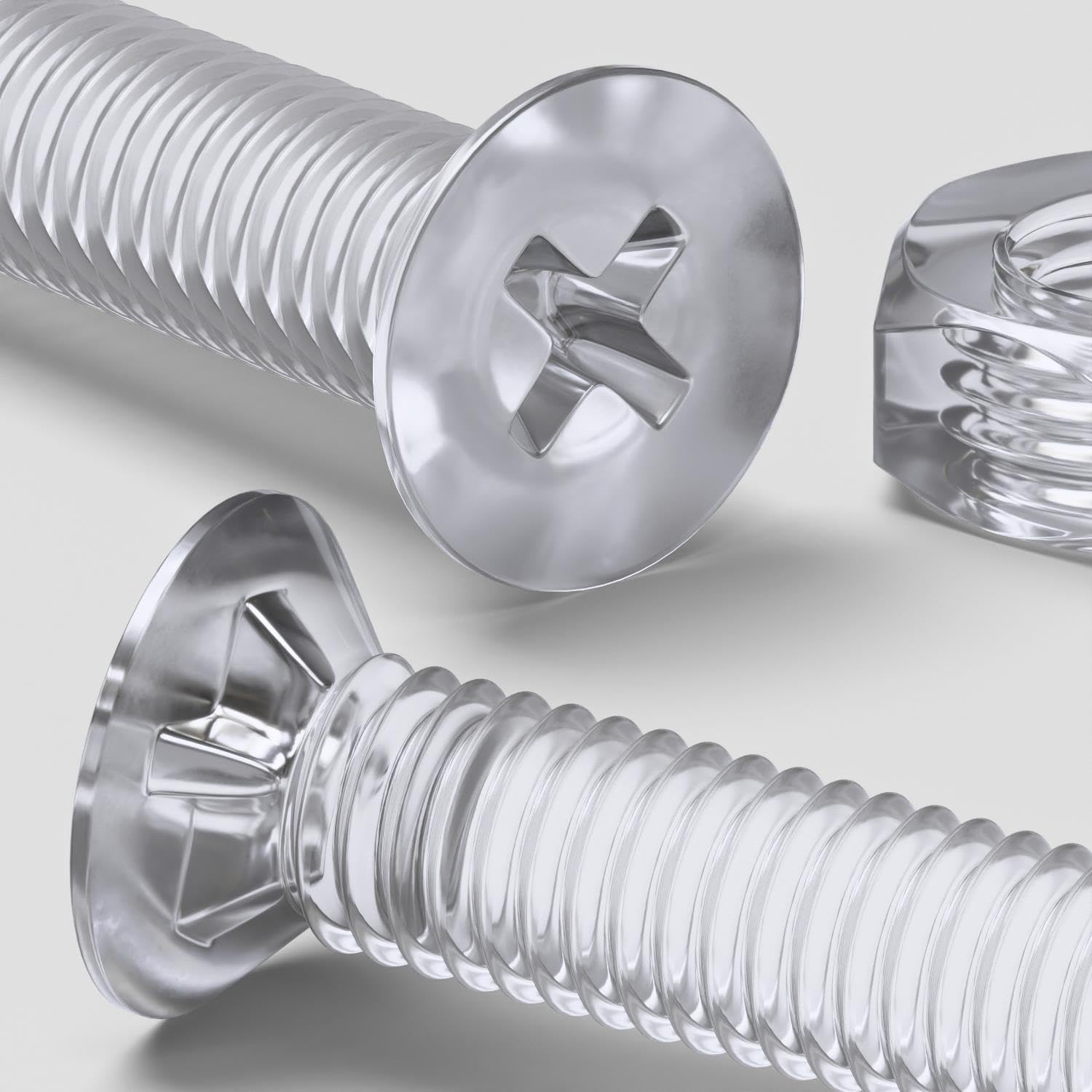50 x Crosshead Countersunk Screws Nuts and Bolts, Transparent Clear Plastic Acrylic, M3 x 16mm - Acrylic Plastic Screws