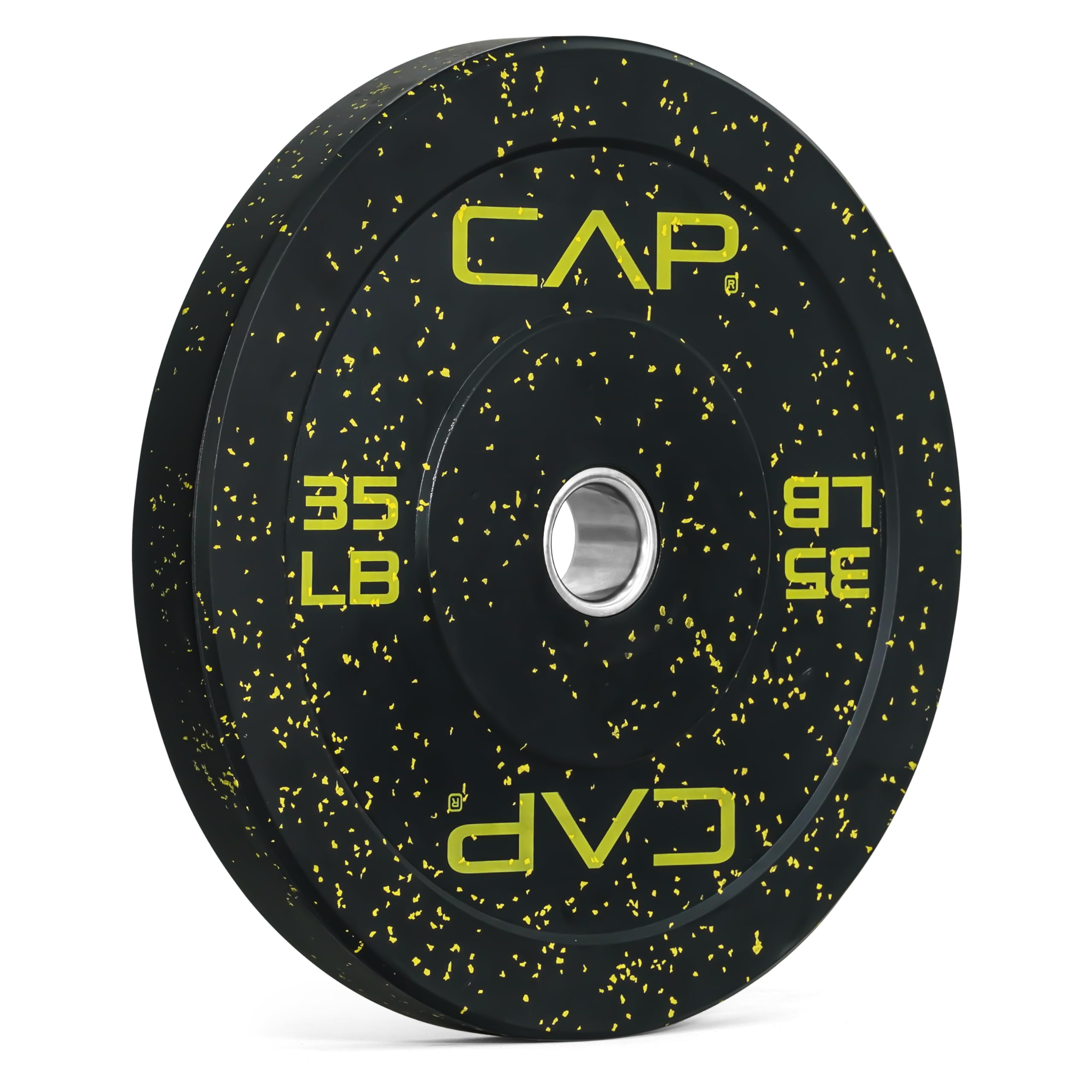 Photo 1 of ***ONLY 1 **** CAP Barbell Economy - Speckled Olympic Bumper Plate with Yellow Logo, Black, 35 lb Single
