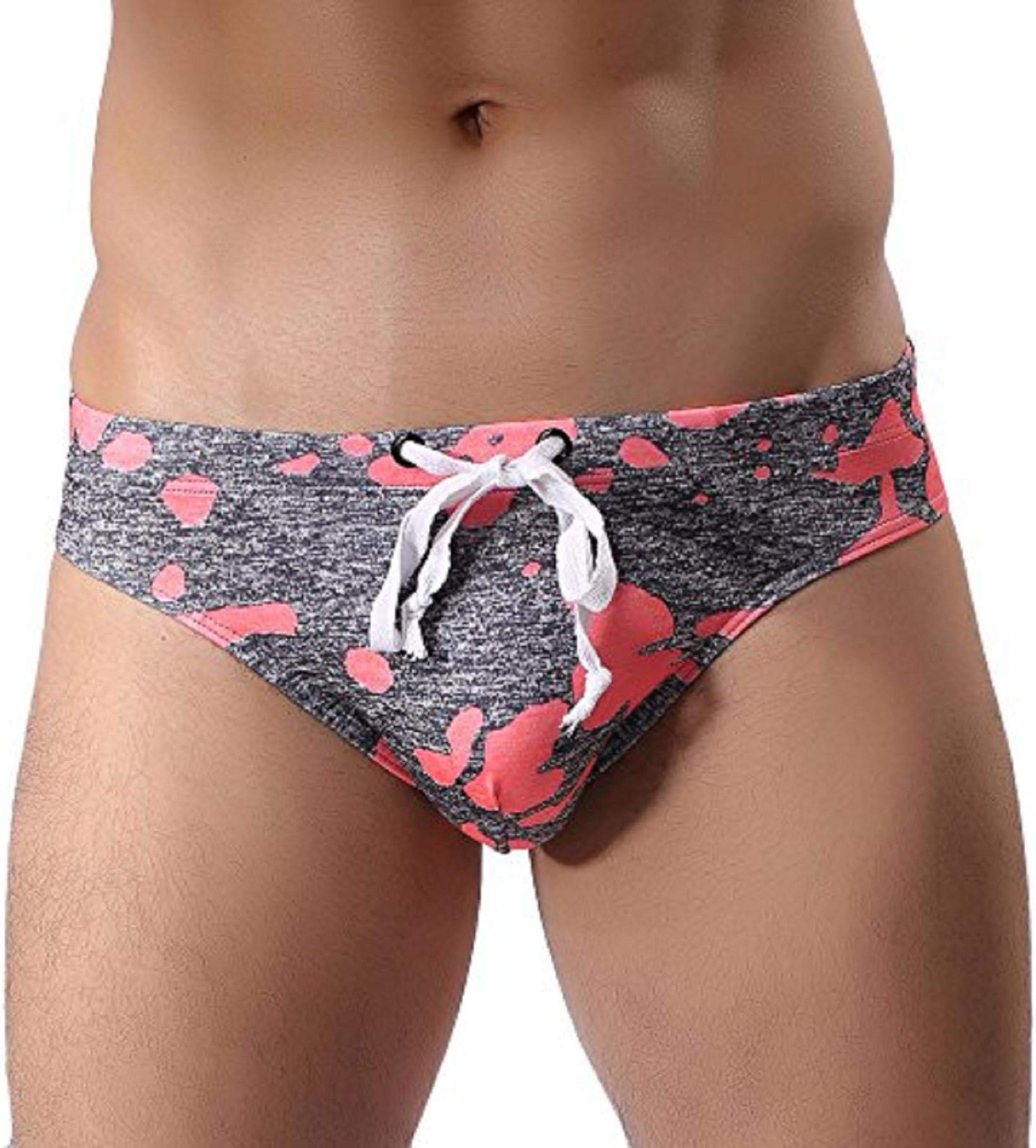 Bolayu Men's Swim Briefs Camo Pouch Swim Briefs Sexy Salent Swim Brief Drawstring Quick Dry Swimming Brief Sporti