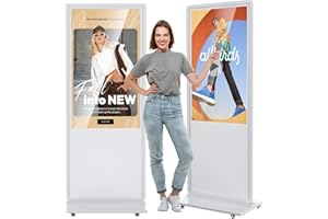 JIYANG 55 Inch 4K Digital Signage Display,Indoor Floor Standing TouchScreen Advertising Display Kiosk Android System,Commercial LCD Totem Support HDMI-in,Free Customization Stickers and CMS System(White)