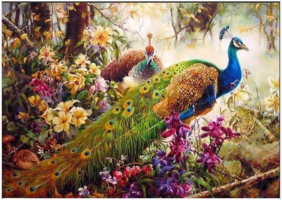 Diy Oil Painting By Numbers,Hica Diy Peacock Oil Painting For Adults Children Drawing [Assemble Wooden Frame] Hand-Painted Canvas Over 80 Wall Pictures Select Home Bedroom Decorative painting