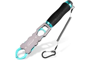 RXLUY 11.5" Fish Lip Gripper with Scale, Max 40lbs Scale, 360° Swivel Non-Slip Handle, Durable Fishing Control Tool for Safe, Easy Catch & Release, Hook Removal - Ideal Fishing Gifts for Men (Blue)