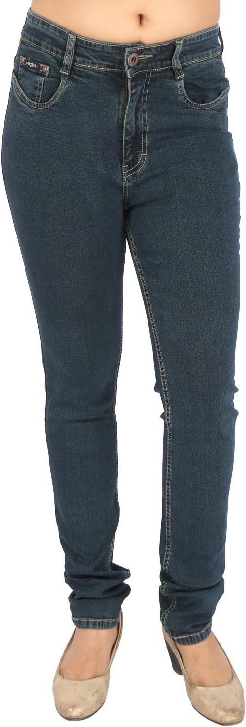 Stretchable Denim Fabric MidestGreen Color Solid Pencil Fit Regular Fit Mid Rise Jeans for Women-32