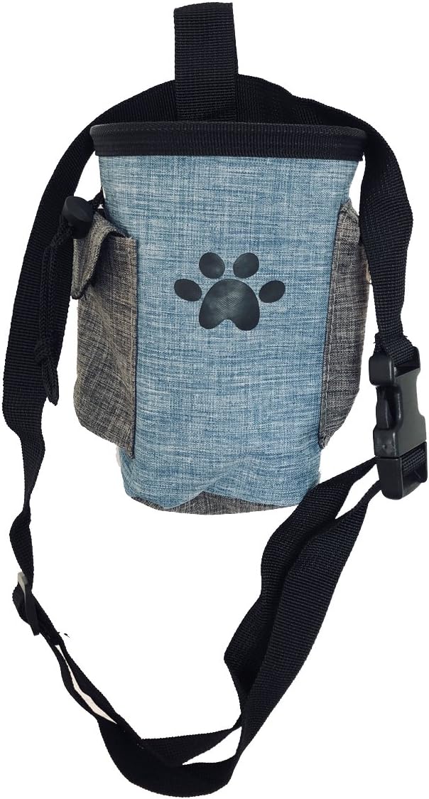 Pet Treat Pouch Dog Training Bag with Belt Carries Pet Toys Kibble Treats Sport Running Drawstring Waist Bag Poop Bag Dispenser (Blue): Pet Supplies