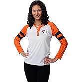 FOCO NFL Womens Long Sleeve Henley Shirt with Team Logo and Contrasting Stripes