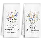 HSIASHENG Floral Christian Kitchen Towels, Lamentations 3:23 Bible Verse Dish Towels, Christian Gifts for Women, Faith Based Gifts Hand Tea Towel for Bathroom Kitchen, 16x24 Inch Set of 2