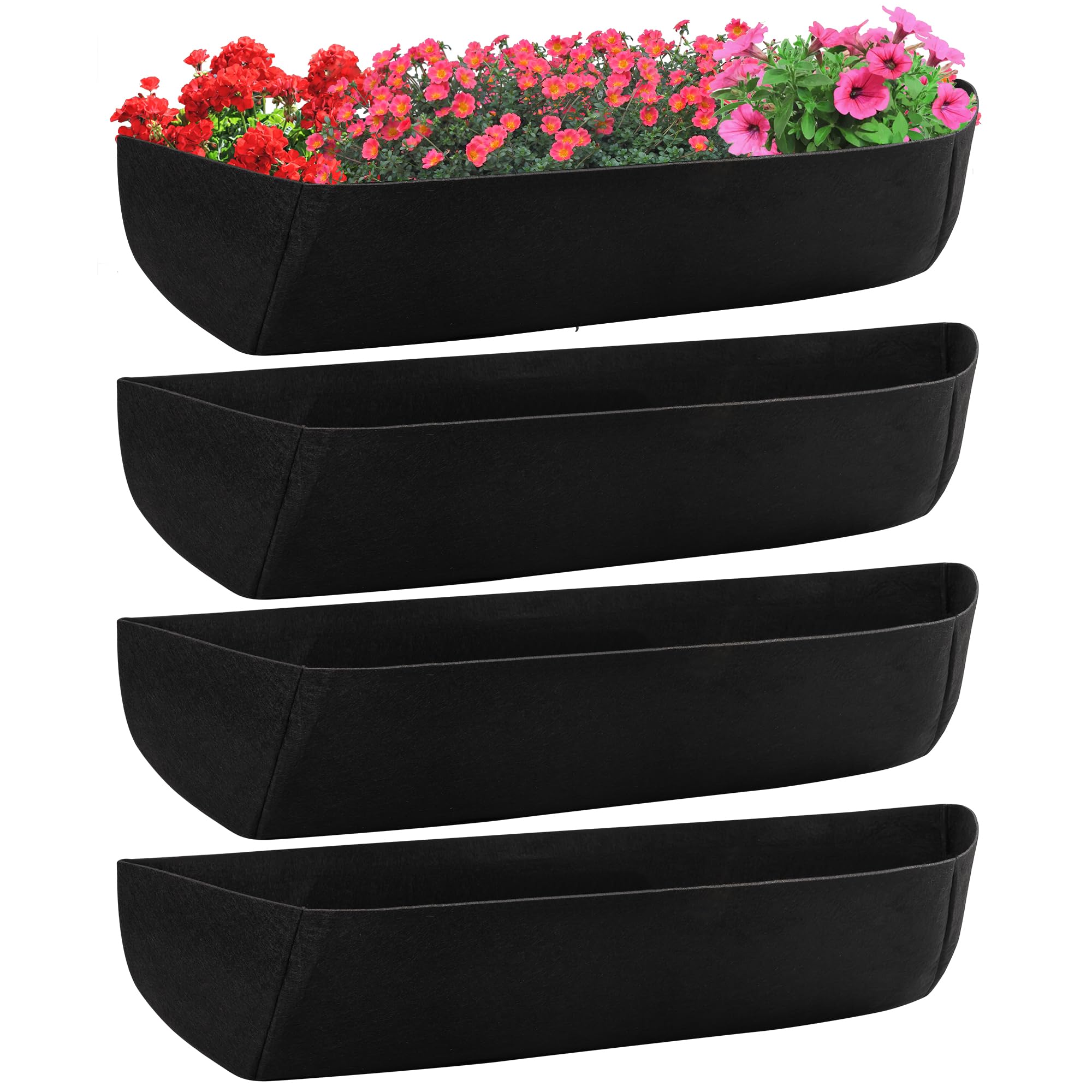 Photo 1 of LUCKIPLUS 4 Pack Window Box Liners for Planter, 24 Inch Basket Liner, Black Felt Fabric Hanging Planters Box Liner for Outdoor Window Flower Box Pots, Fence Trough Wall Planter Basket