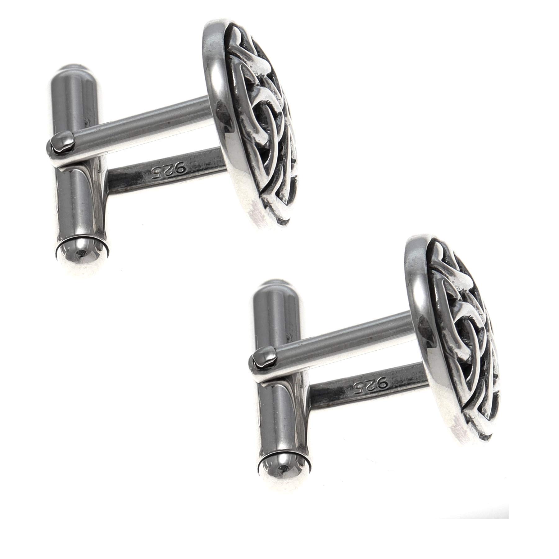 Alexander Castle Men's Cufflinks 925 Sterling Silver Oxidized Celtic Cufflinks 15mm Round Celtic Trinity Cufflinks with Jewelry Gift Box