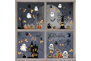 CROWNED BEAUTY Halloween Static Window Clings, Water Sprayed Stickers 78 PCS 9 Sheets Glass Decals Reusable Removable for Home School Office Party Decorations