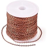 Beadthoven 32.8Ft Brass Flat Cable Chain for Jewelry Making 2mm Red Copper Flat Cross DIY Necklace Chain Bracelet Jewelry Finding Chains Extender Chains Bulk for Jewelry Making Supplies
