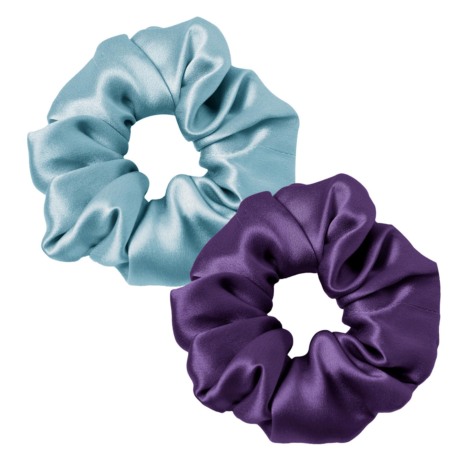 LILYSILK Women's 100% Silk Hair Scrunchies Ladies Elastic Hair Tie Bobbles Ponytail Holders for All Hair Type and Conditions and Preventing Hair Frizz Breakage Loss,Mist Blue+Dark Purple — image 1
