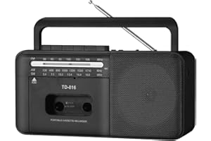 FIOLEES Portable Cassette Player Recorder with Bluetooth Speaker AM FM SW Radio Support USB TF Card (Black)