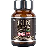 BTGIN Gin Hongsam Saponin Capsule Plus Korean Red Panax Ginseng Extract - Rg3 & Compound K Enriched Supplement - Caffeine Free Extra Strength Energy, Focus & Immune Support - 60 Capsules