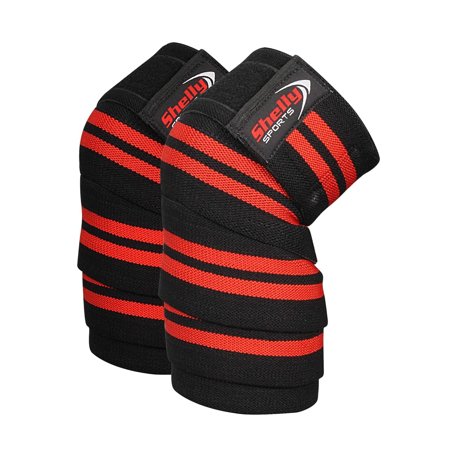 Shelly Knee Wraps for weight Lifting Powerlifting Squatting Knee Support CrossFit Knee Guard and Olympic Lifting four rubber Heavy Duty Elasticated Knee Bands for men and women (Red)