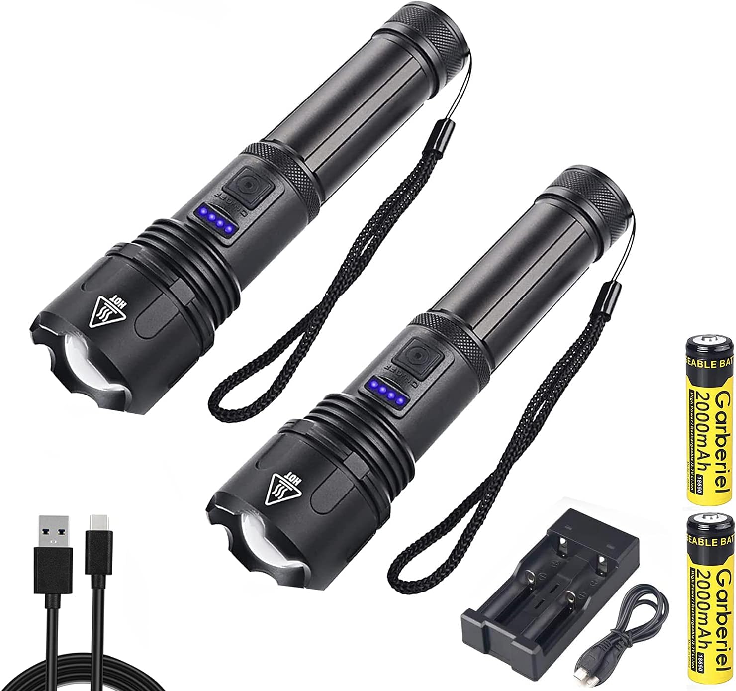 2 Packs LED Rechargeable Flashlight Waterproof 4000 Lumens with XHP50.2