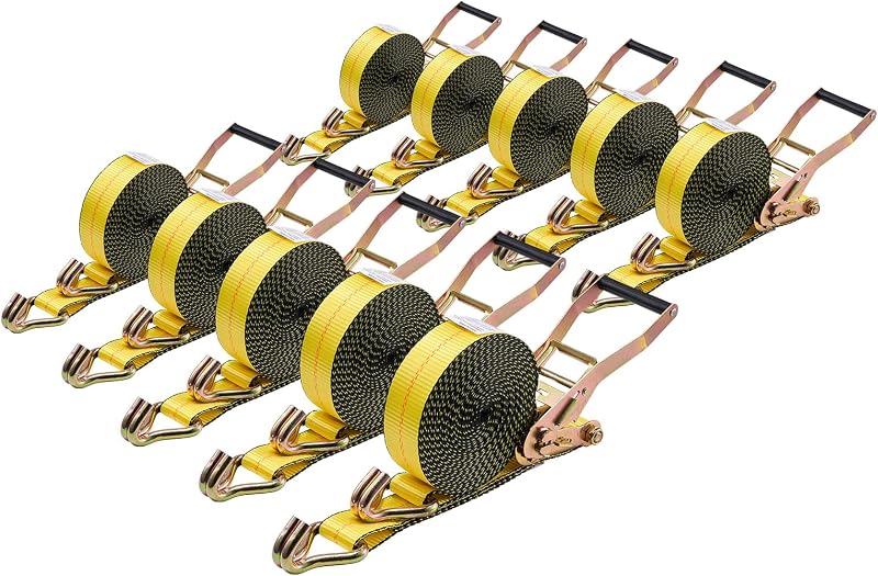 Cinghie di Fissaggio con Doppio Gancio a J da 50,8 mm x 9,1 m, Resistenza alla Rottura di 4536 kg, Borsa per il Trasporto, per Traslochi, Rimorchi, Motociclette, Kayak, Tetto, Confezione da 10