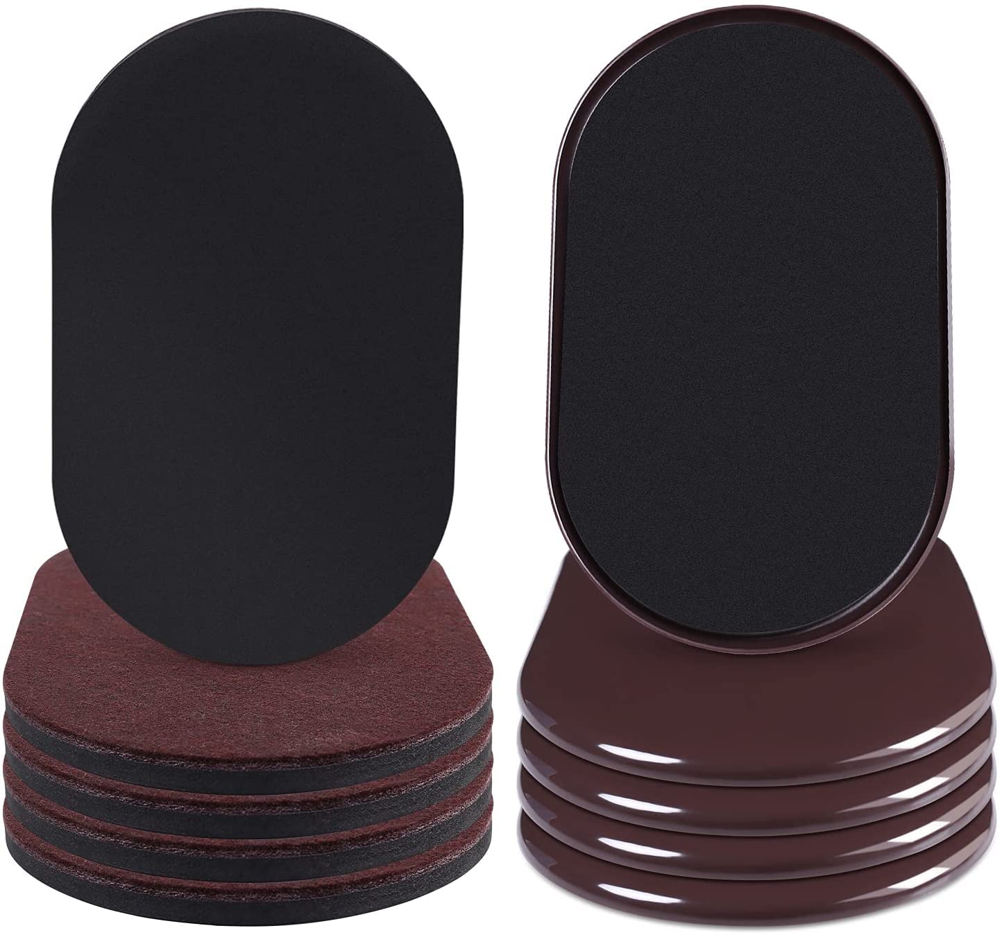 Ezprotekt Reusable Heavy Duty Furniture Movers for Carpet and Hard Floor, 8 Pack Large Moving Pads Felt Furniture Sliders - Protect Floors from Heavy Furniture, Easily Move Couch Oval Brown