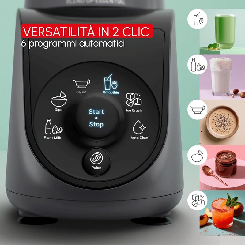 Blend Up Essential, Mini Frullatore Salvaspazio, con 6 Programmi Automatici, App e Ricettario Digitale, Pulizia Automatica e Accessori Lavabili in Lavastoviglie, 800W, Grigio Scuro, LM1EHB