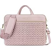MOSISO 15.6 inch Laptop Shoulder Bag, 15-16 inch Computer Bags Compatible with MacBook Pro 16 M4 M3 M2 M1, HP Dell Acer Lenovo ASUS Notebook, Wheat Ear Quilted Messenger Bag with Handle&Pocket, Pink