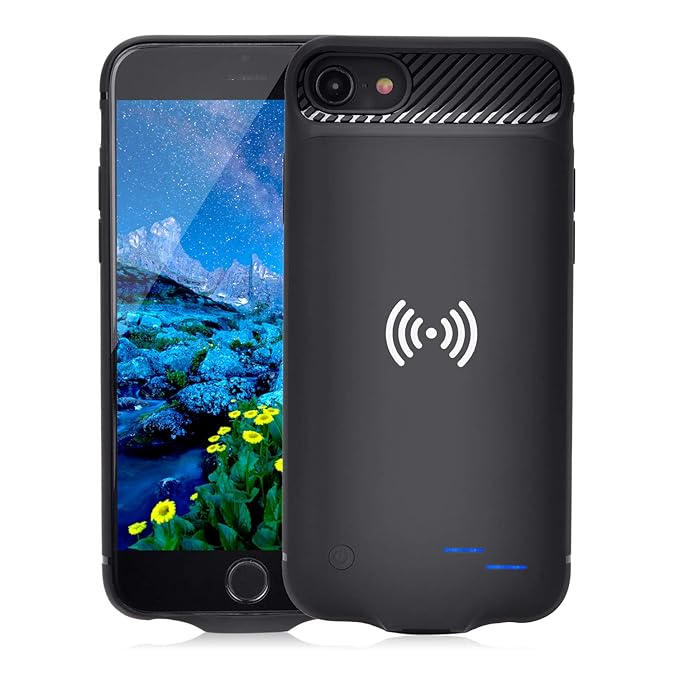 Qi Akku Hülle für iPhone 6 6S 7 8, 3800mAh Tragbare Drahtlos Ladebatterie Zusatzakku Externe Handyhülle Batterie Wiederauflad