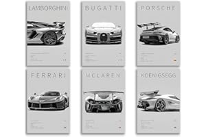 CSLGQGV Car Poster Vintage Racing Car Wall Art Supercar Canvas Prints Painting For Men Room Pictures Guys Dorm Room Aesthetics Decor Bedroom Office (Unframed,8×10inch,6pcs)