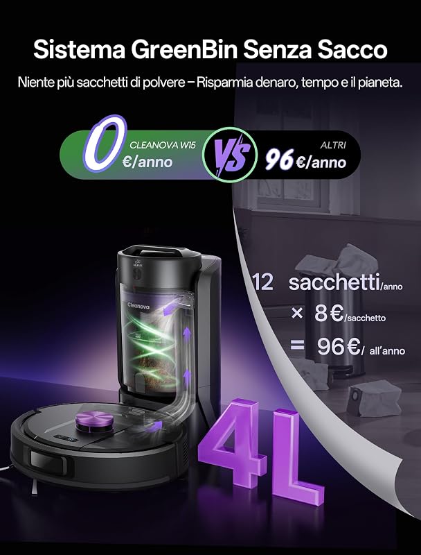 W15 Robot Aspirapolvere Lavapavimenti con Mappatura 15000Pa,3 Ore Autonomia,Svuotamento Automatico,Senza Sacco,Aspirapolvere Robot Lavapavimenti Mappatura con Stazione per Tappeti/Pavimenti