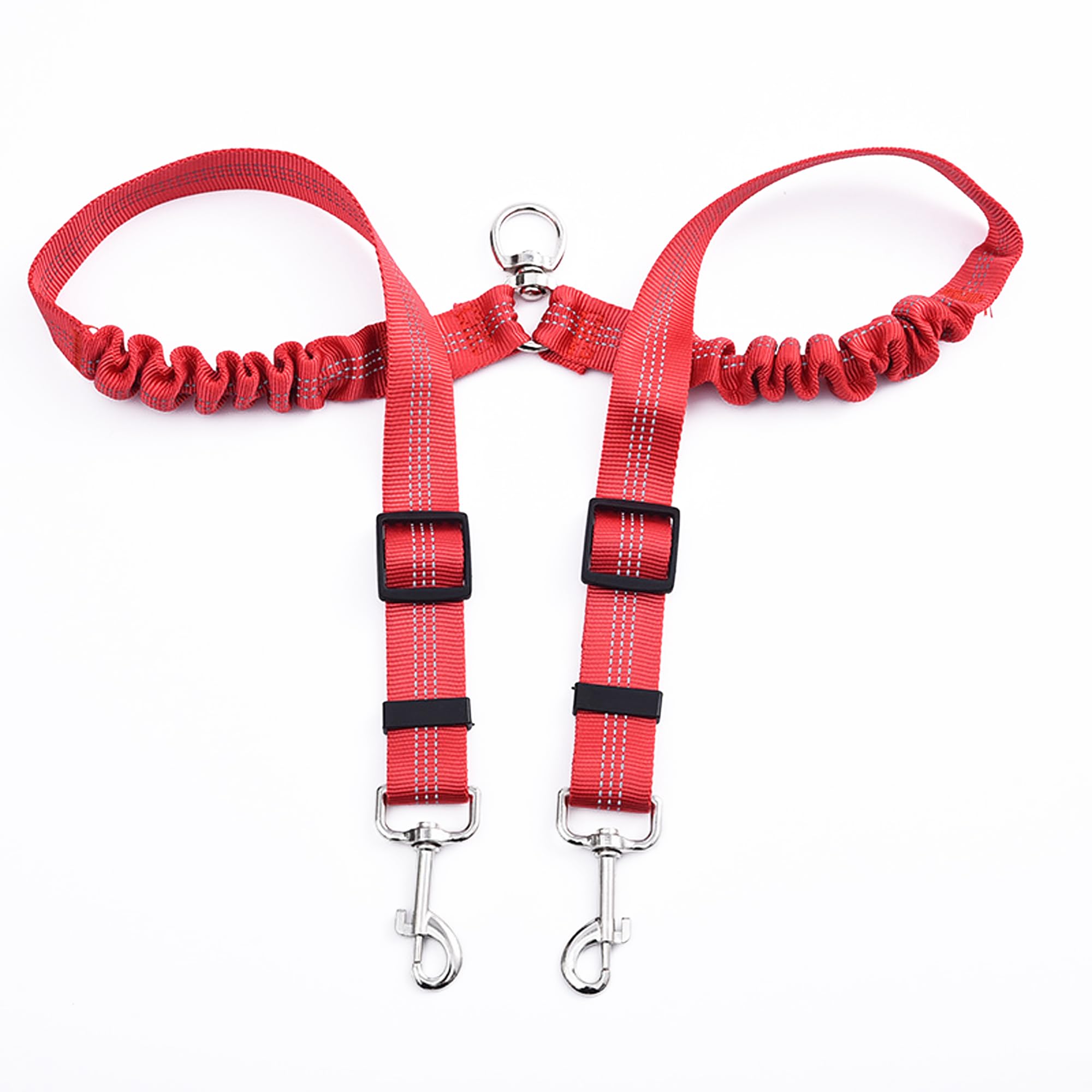 LZGOPE Double Dog Lead, Adjustable Shock Absorbing Bungee Cord, Dual Leash Coupler, 360° Swivel Tangle-Free, Reflective Leash Splitter for Daily Walking and Training of Medium to Large Dogs (Red)