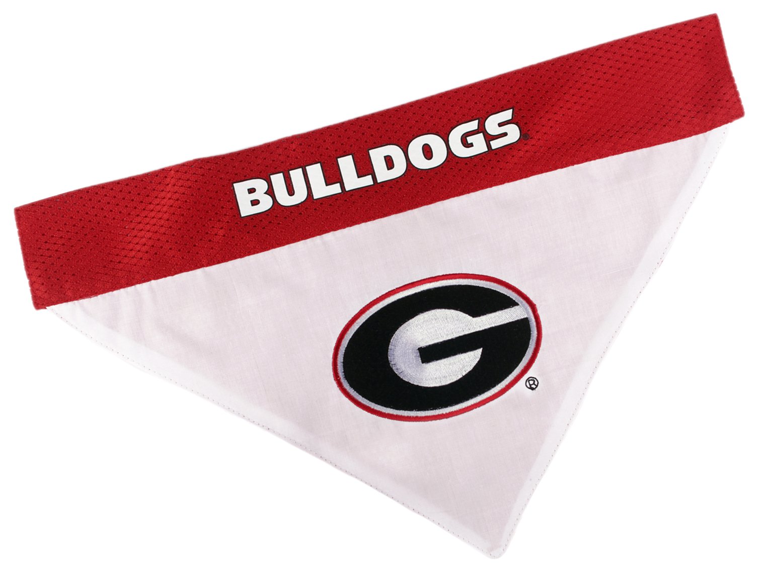 Pets First NCAA DOG BANDANA - GEORGIA BULLDOGS REVERSIBLE PET BANDANA. 2 Sided Sports Bandana with a PREMIUM Embroidery TEAM LOGO, Small/Medium. - 2 Sizes & 50 COLLEGE Teams available