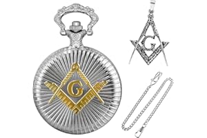 Tiong Men's Pocket Fob Watch Fashion Sweater Quartz Pocket Watch Freemason Pendant Watch Set