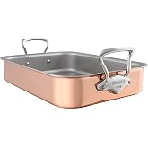 Mauviel M'Heritage 150 S 1.5mm Polished Copper &amp; Stainless Steel Roasting Pan, And Cast Stainless Steel Handles, 13.7 x 9.8-in, Made In France