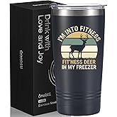 Onebttl Hunting Gifts for Men, Father's Day Gifts for Hunter Dad, Grandpa, 20oz Stainless Steel Tumbler, Spill-Proof Lid & Straw Included, Black - Fit'ness Deer in My Freezer