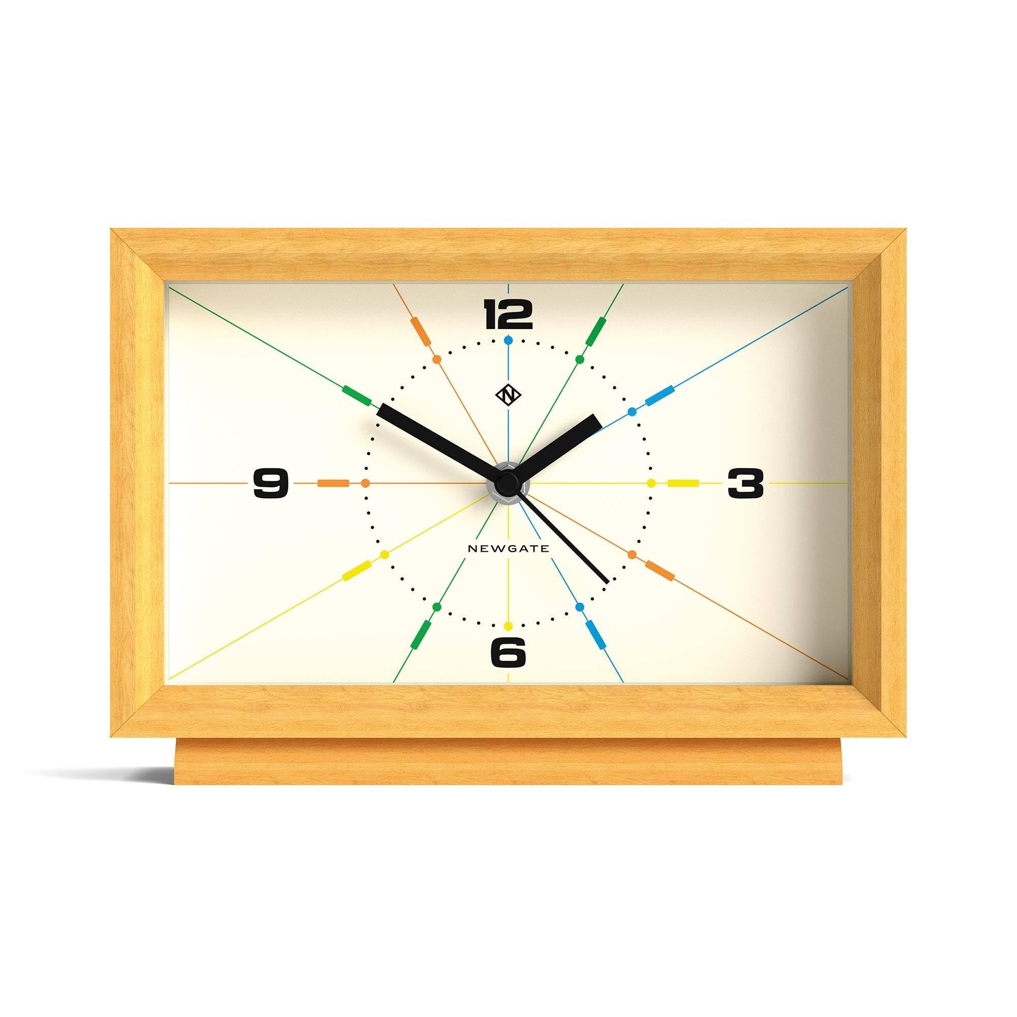 NEWGATE® Hollywood desk clock | Contemporary rectangular design | Solid wood | Pale oak finish | Mid century style for desk, table top, shelf or bedside