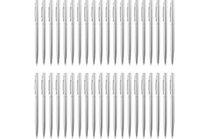 PATIKIL Ballpoint Pens Bulk, 100pcs Retractable Metal Black Ink Stamping Writing Pens for Wedding, Office, Silver Tone