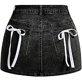 MakeMeChic Women's Denim Skirt High Waist Bow Pocket Bodycon Y2K Mini Jean Skirts