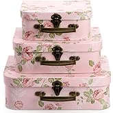 Fasmov 3 Pack Paperboard Suitcases Storage Box Decorative Storage Boxes Gift Boxes With Lids for Photo Storage Home Decoration, Wedding, Birthday, Anniversary, Pink