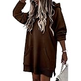StunShow Women Oversized Sweatshirt Pullover Casual Split Hem Long Hoodie Dress with Kangaroo Pocket 2025 Fall