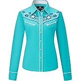SALVAJE OESTE Women's Embroidered Western Cowboy Snap Front Long Sleeve Button Down Shirt
